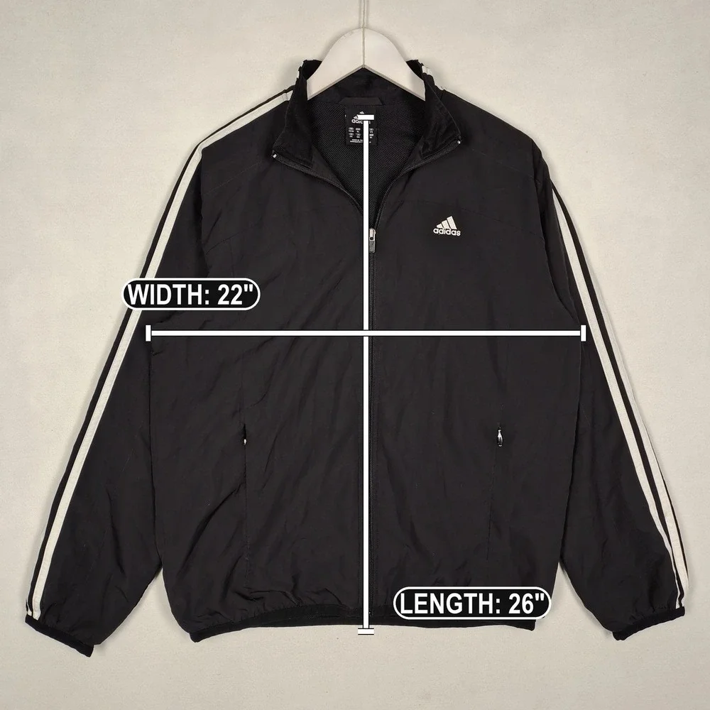 Adidas Climaproof Full-Zip Windbreaker Jacket Black XL 3-Stripe Mesh Lined